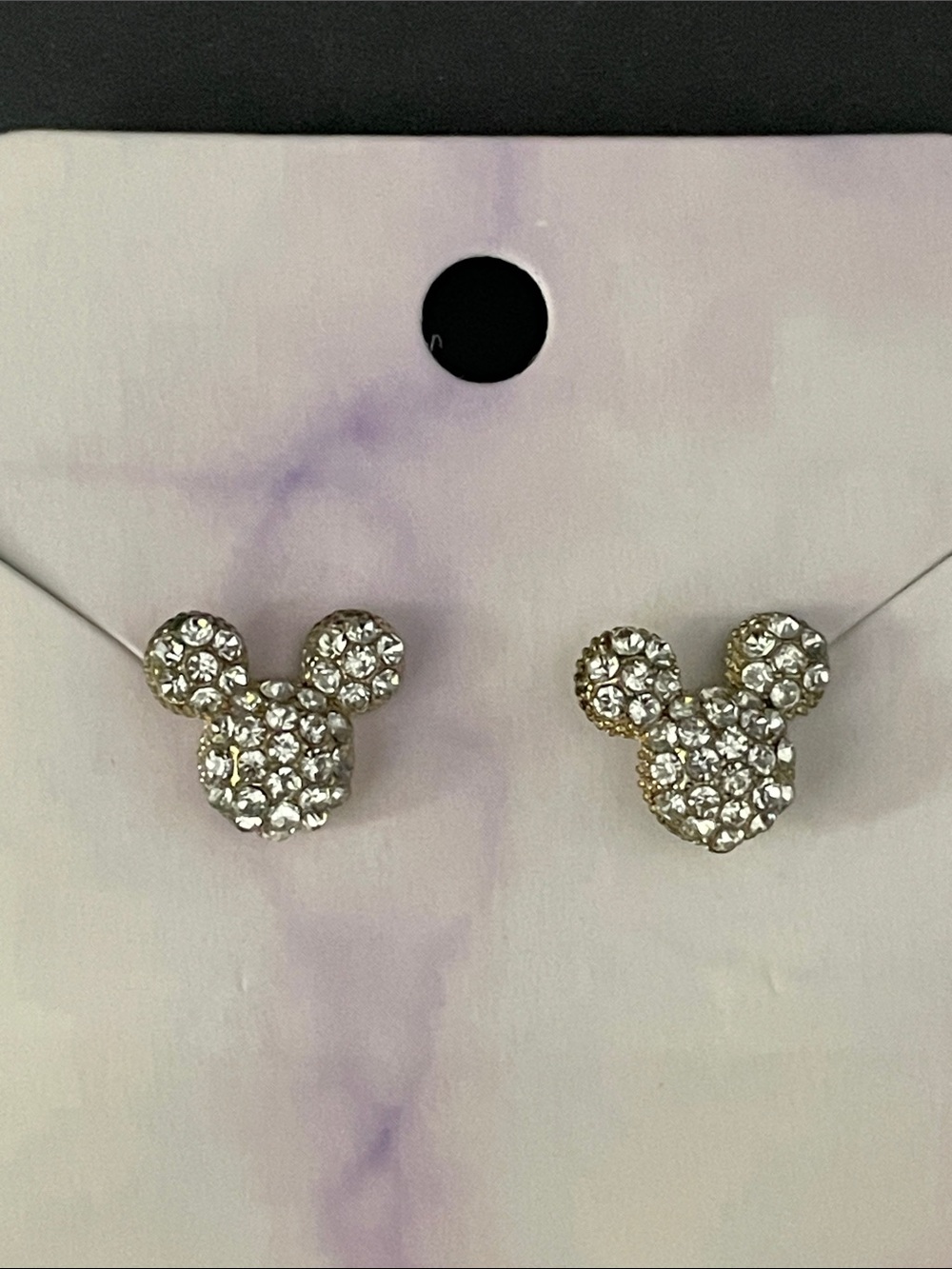Mickey-Style Crystal & Gold Tone Fun Whimsical Sparkly Disney Stud Earrings